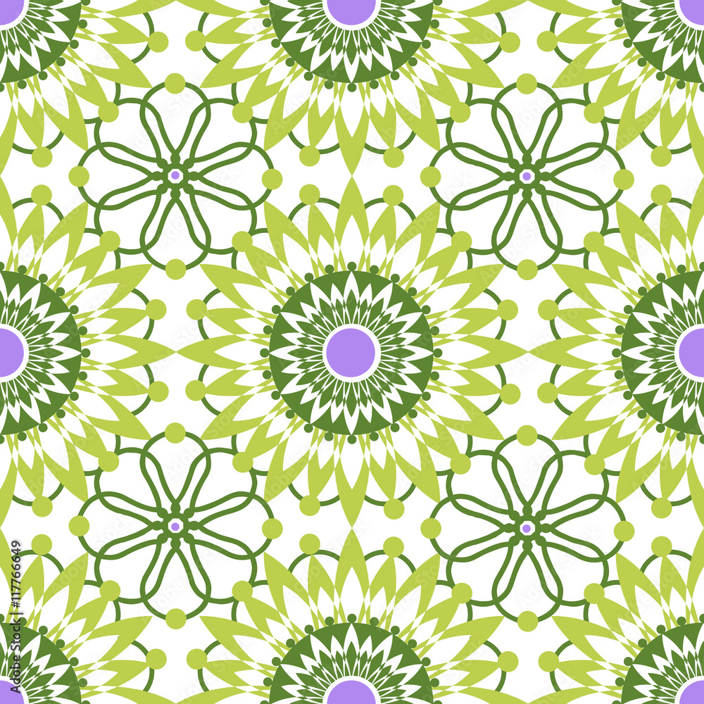 Seamless green lace pattern on white background