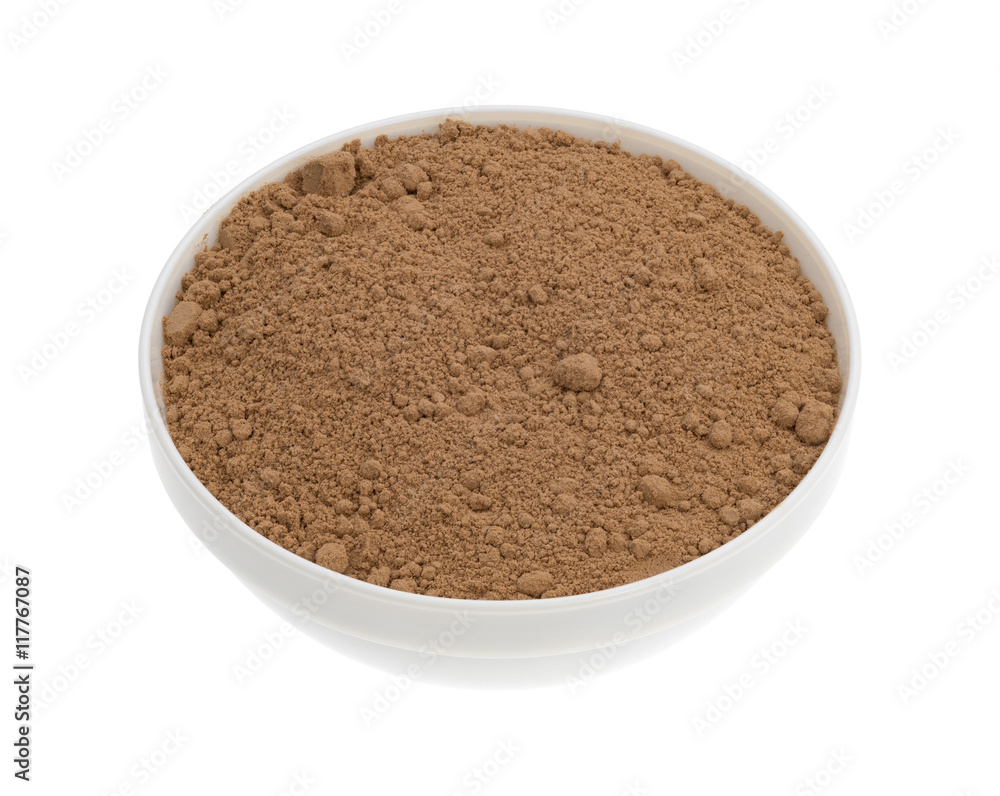 Devil's food cake mix in a bowl on a white background. Devil's food cake mix in a bowl on a white background.