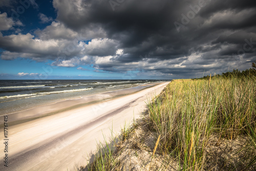 Fototapeta Naklejka Na Ścianę i Meble -  A view of beautiful sandy beach in Leba town, Baltic Sea, Poland