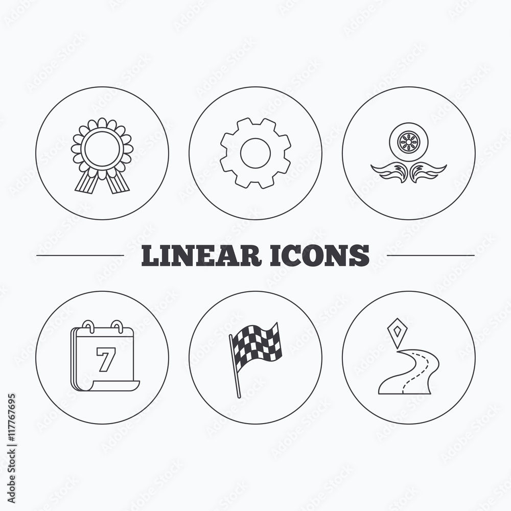 Winner award medal, destination and flag icons. Winner award medal, destination and flag icons.