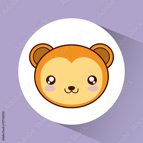 Cute animal design represented by kawaii bear icon over circle. Colorfull and flat illustration. 