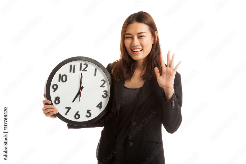 Happy Young Asian business woman with a clock. Happy Young Asian business woman with a clock.