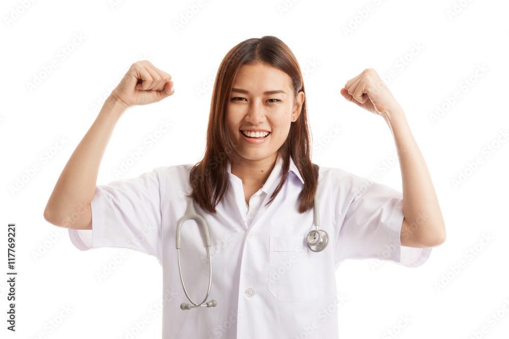 Asian young female doctor happy with success. Asian young female doctor happy with success.