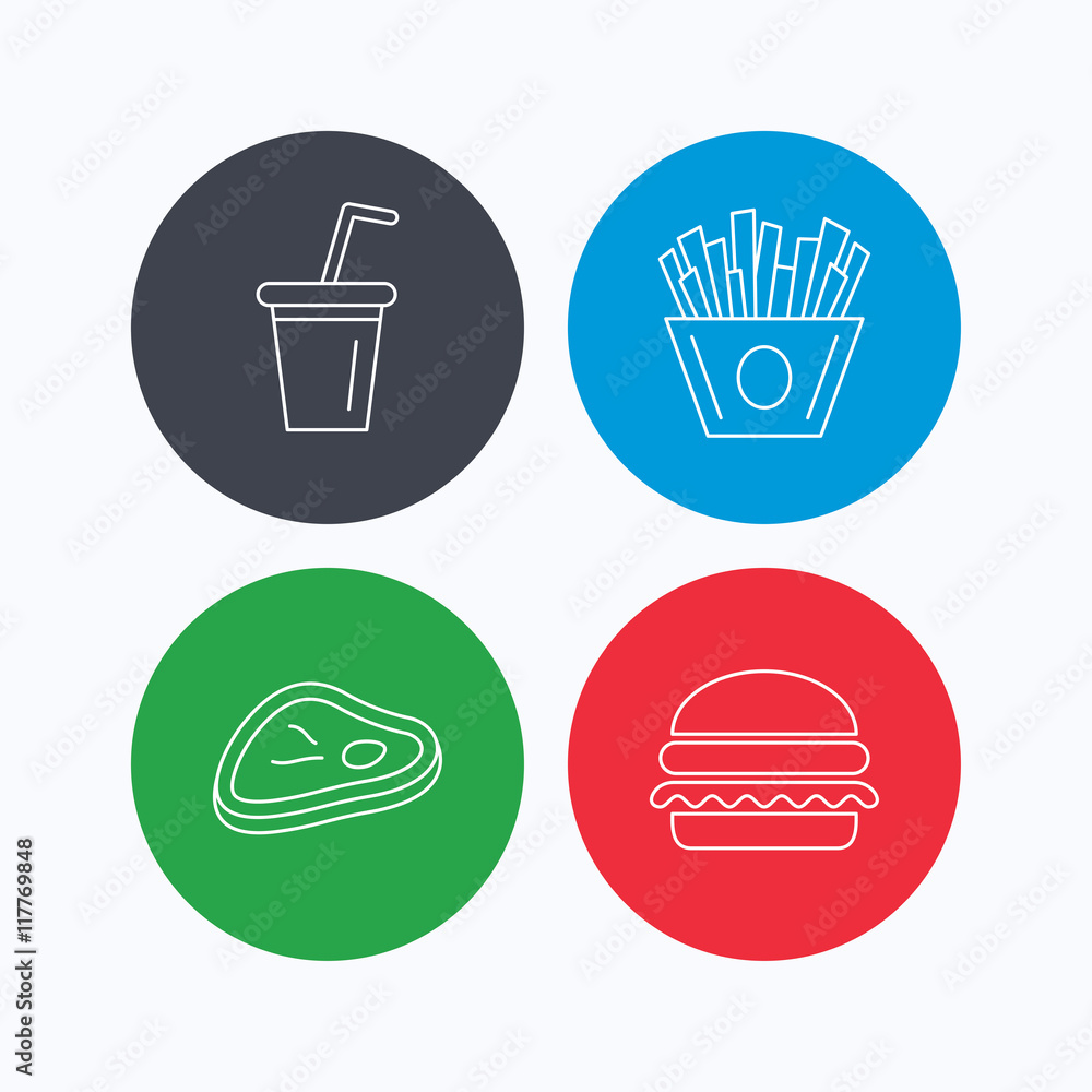 Hamburger, meat and soft drink icons. Hamburger, meat and soft drink icons.