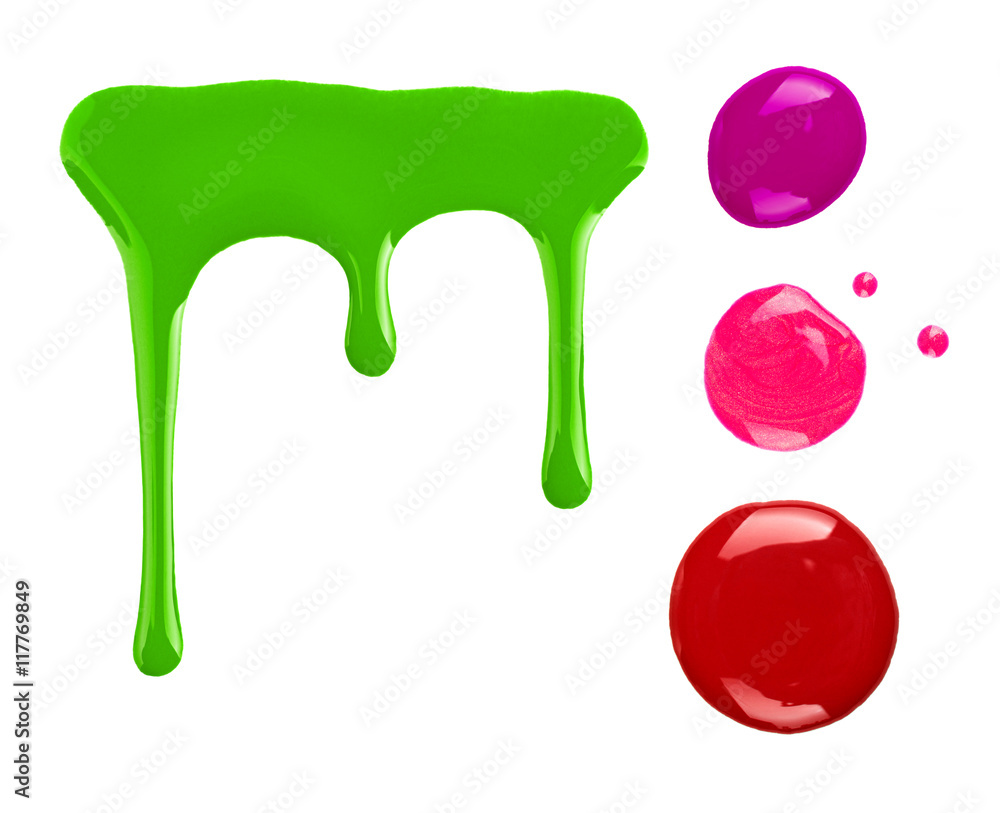 Blots and drips of nail polish isolated on white background Blots and drips of nail polish isolated on white background