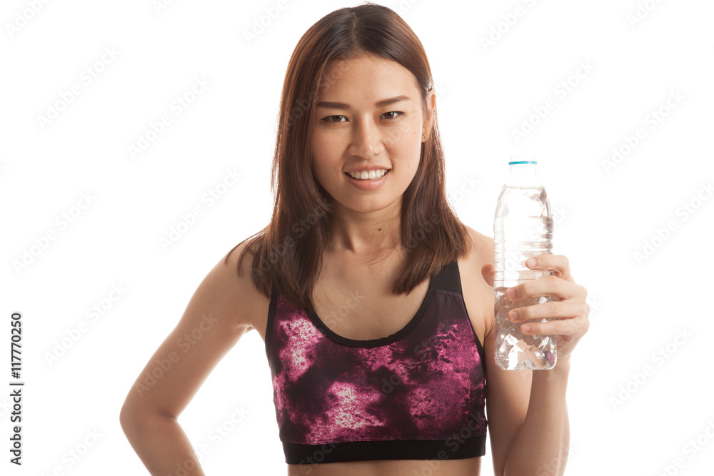 Beautiful Asian healthy girl with bottle of drinking water. Beautiful Asian healthy girl with bottle of drinking water.