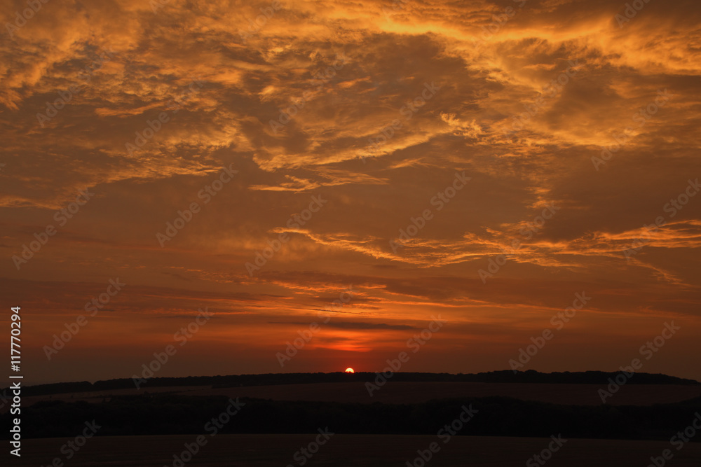 Red orange sunrise in Palava area Red orange sunrise in Palava area