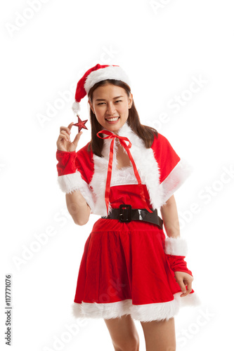 Asian Christmas Santa Claus girl  with bauble ball.