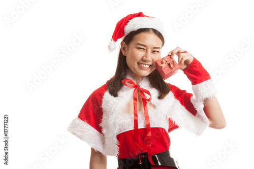 Asian Christmas Santa Claus girl and  gift box.