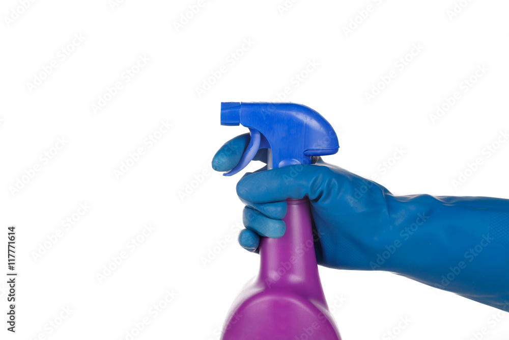 Hand with Glove Using Detergent for Cleaning
