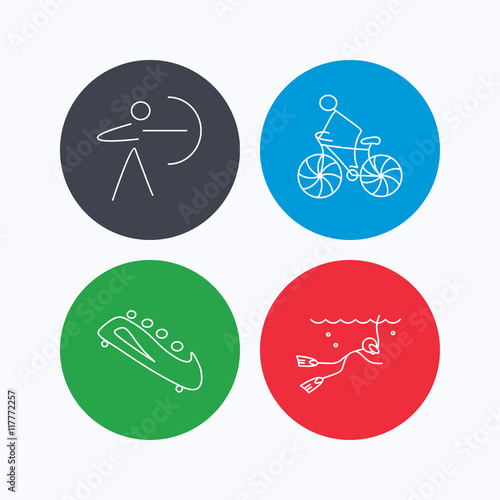 Diving, biking and archery icons.