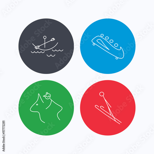 Boating, horseback riding and bobsled icons.