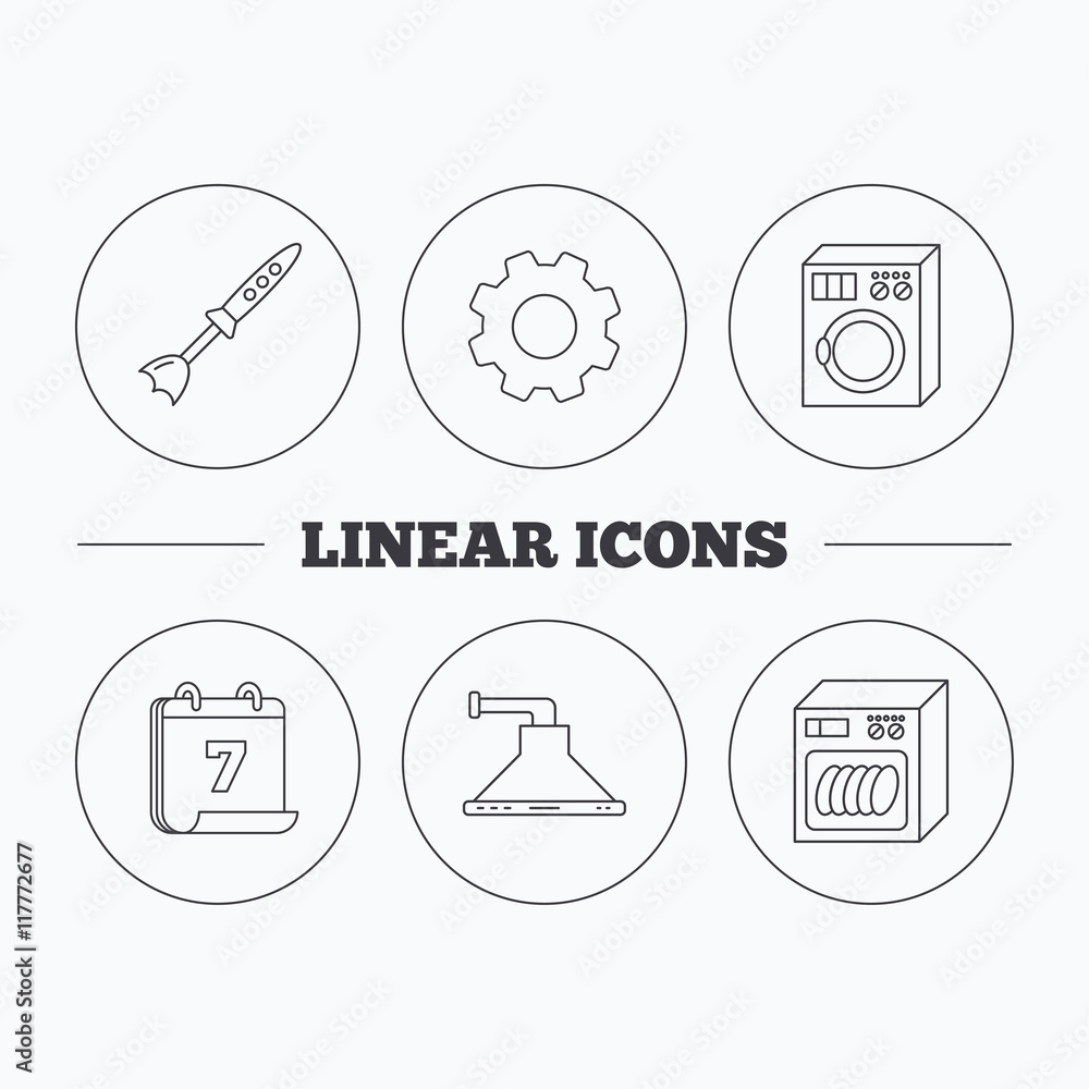 Dishwasher, washing machine and blender icons. Dishwasher, washing machine and blender icons.