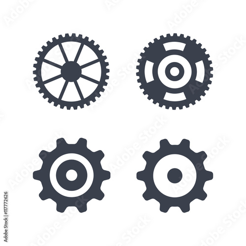 Machine gear wheel vector icons isolated on white background. Simple cogwheel symbols set