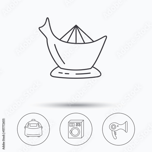 Washing machine, multicooker and hair dryer icons.