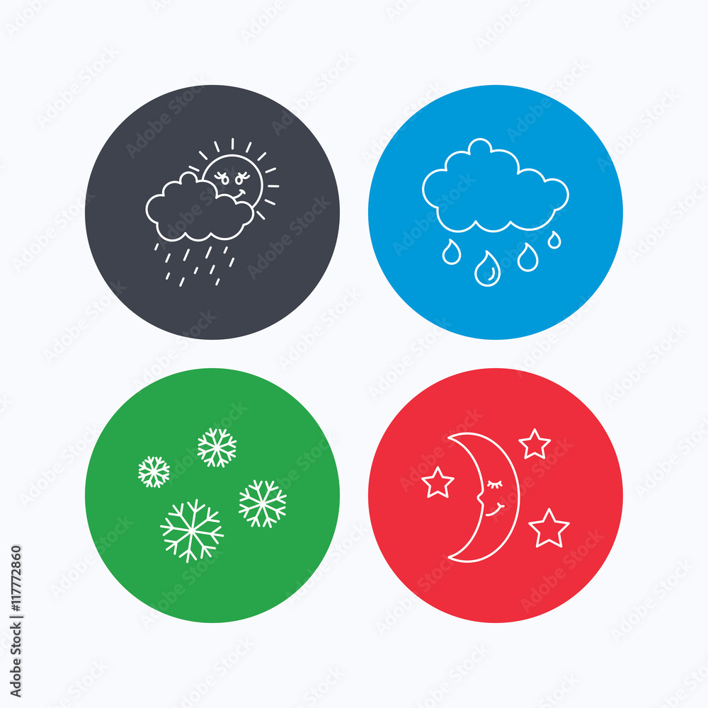 Weather, snowflakes and rain icons. Moon night. Weather, snowflakes and rain icons. Moon night.