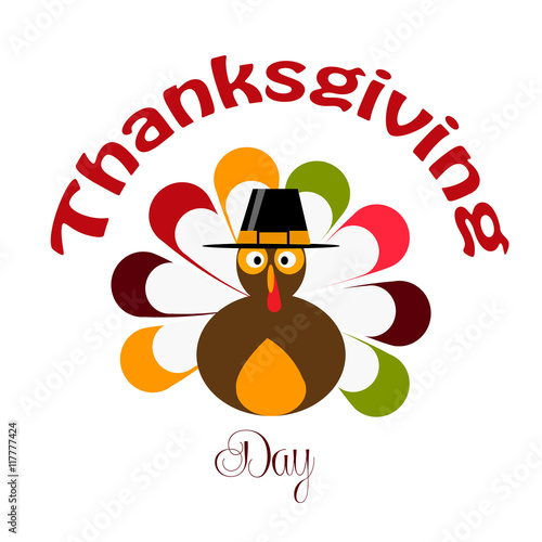 Thanksgiving turkey whit hat  on white background