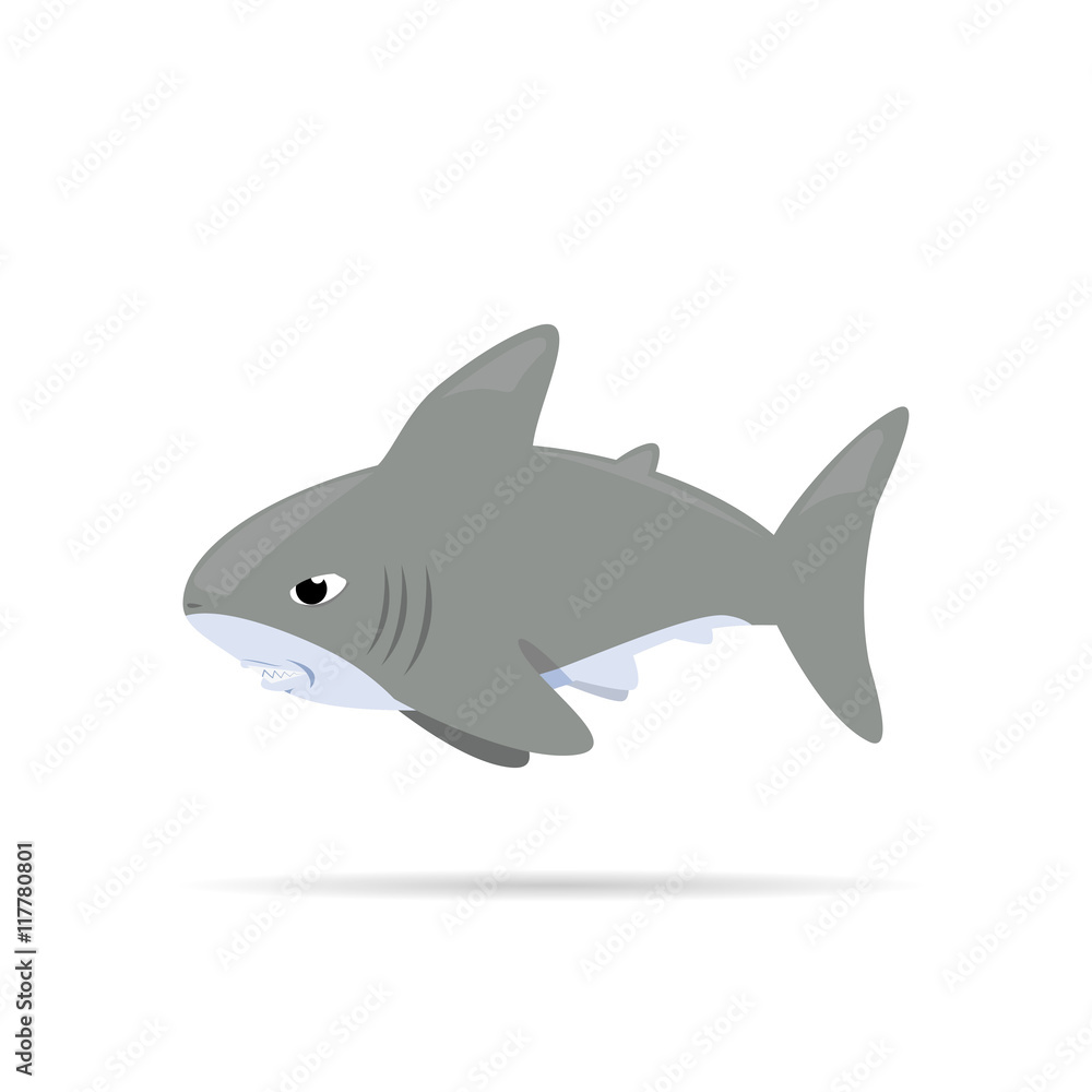 Vector illustration ,white shark ,Cartoon 