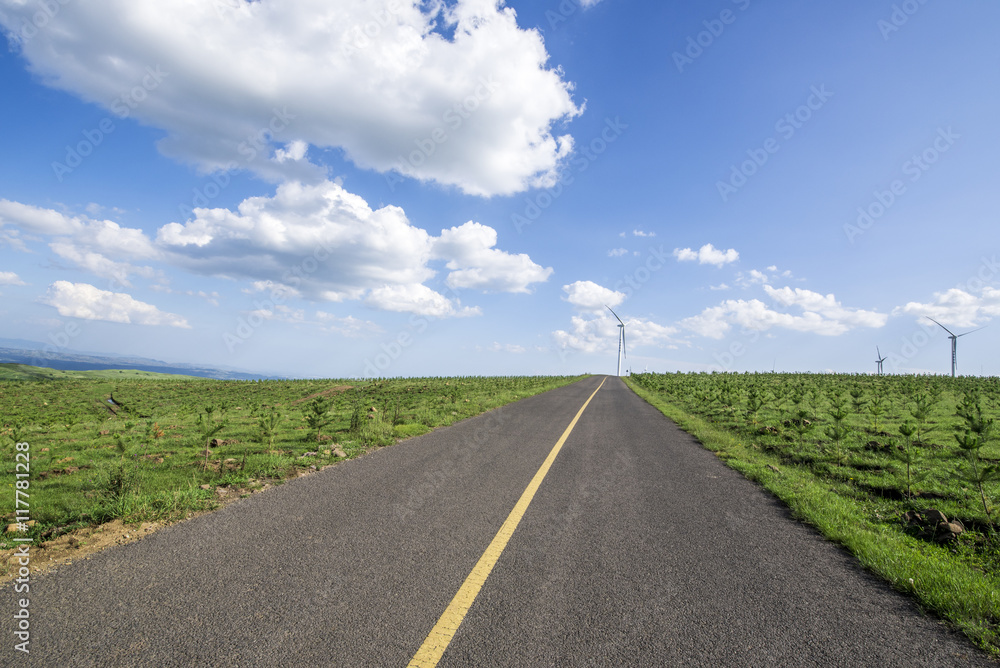 empty asphalt road on grassland