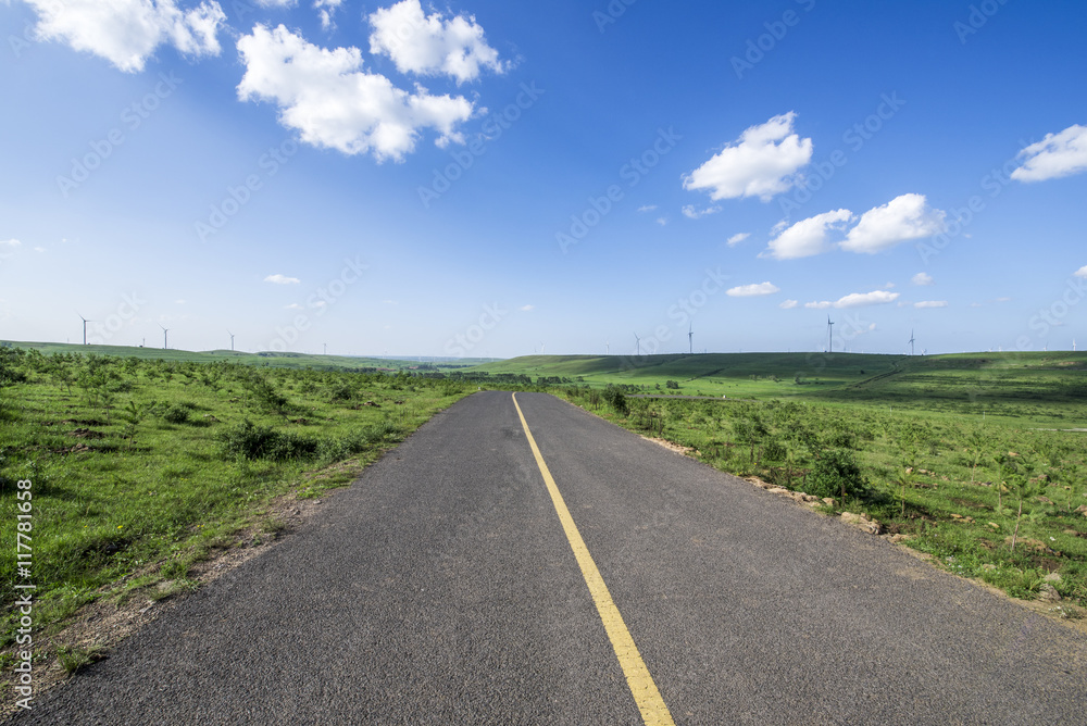 empty asphalt road on grassland
