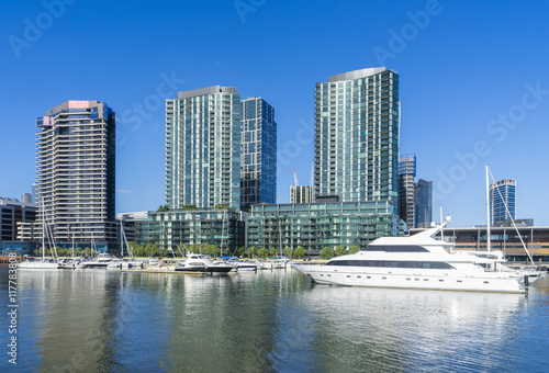 Modern waterfront apartments and marina in Melbourne, Australia © sunflowerey