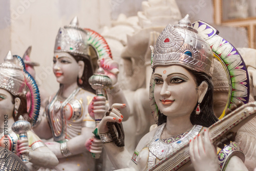 A shop selling large marble Hindu deities in India.