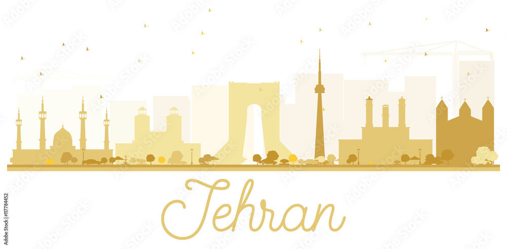 Tehran City skyline golden silhouette.
