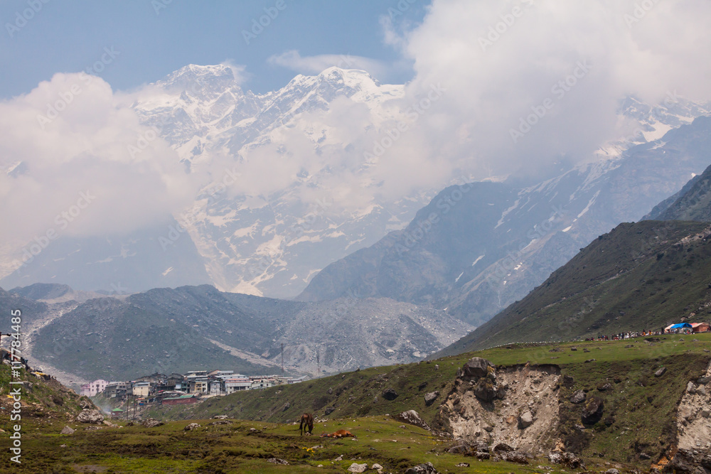 The Himalayan temple town of Kedarnath, in the Himalayan State of Uttarakhand, India.
