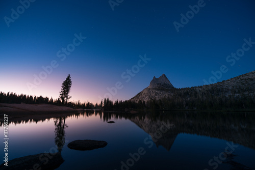 Beautiful Sunset with Stars at Upper Cathedral Lake, Yosemite