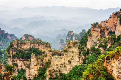 Beautiful narrow and towering wall of rock (Avatar Mountains) © efired
