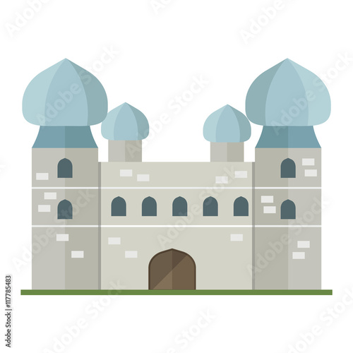 Cartoon fairy tale castle tower icon. Cute cartoon castle architecture. Vector illustration fantasy house fairytale medieval castle. Kingstone cartoon castle cartoon stronghold design fable isolated.