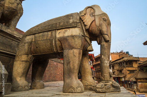 A stone elephant in the town square at Bhaktapur  Nepal.