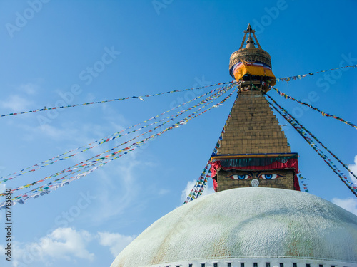 The famous Buddhist stupa at Boudanath, in Nepal.  photo