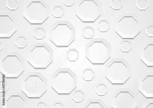 Abstract grey paper tech octagon shapes background