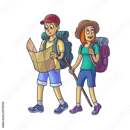 Family Hiking. Young Couple in the Campaign