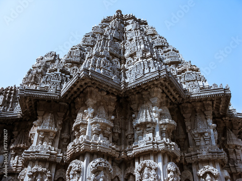 The outside of one of the shrines of Keshava at the 13th Century temple of Somanathapur, Karnataka, South India. photo