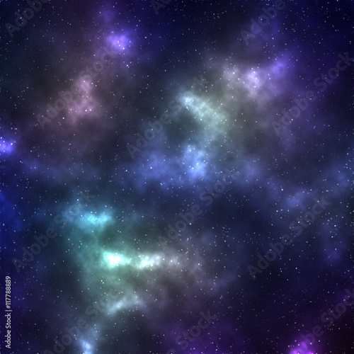 Fototapeta Naklejka Na Ścianę i Meble -  A digital illustration of a deep space background with colorful, glowing gas clouds and stars