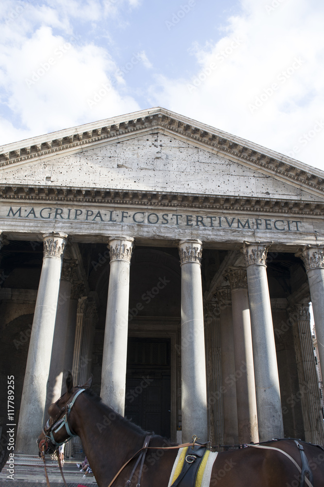 pantheon in rome with a horse in foreground