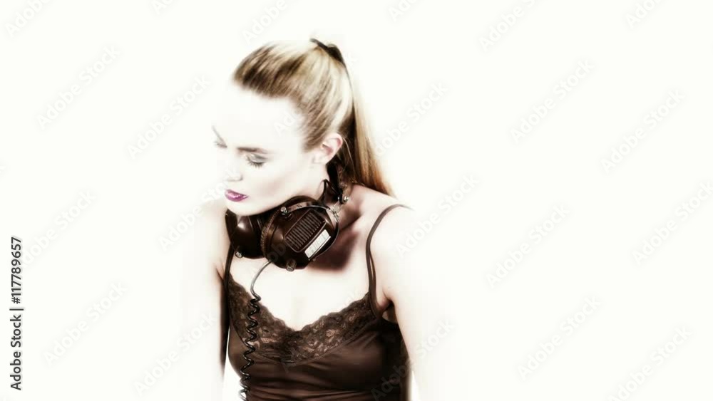 sexy girl dancing and posing with headphones sexy girl dancing and posing with headphones