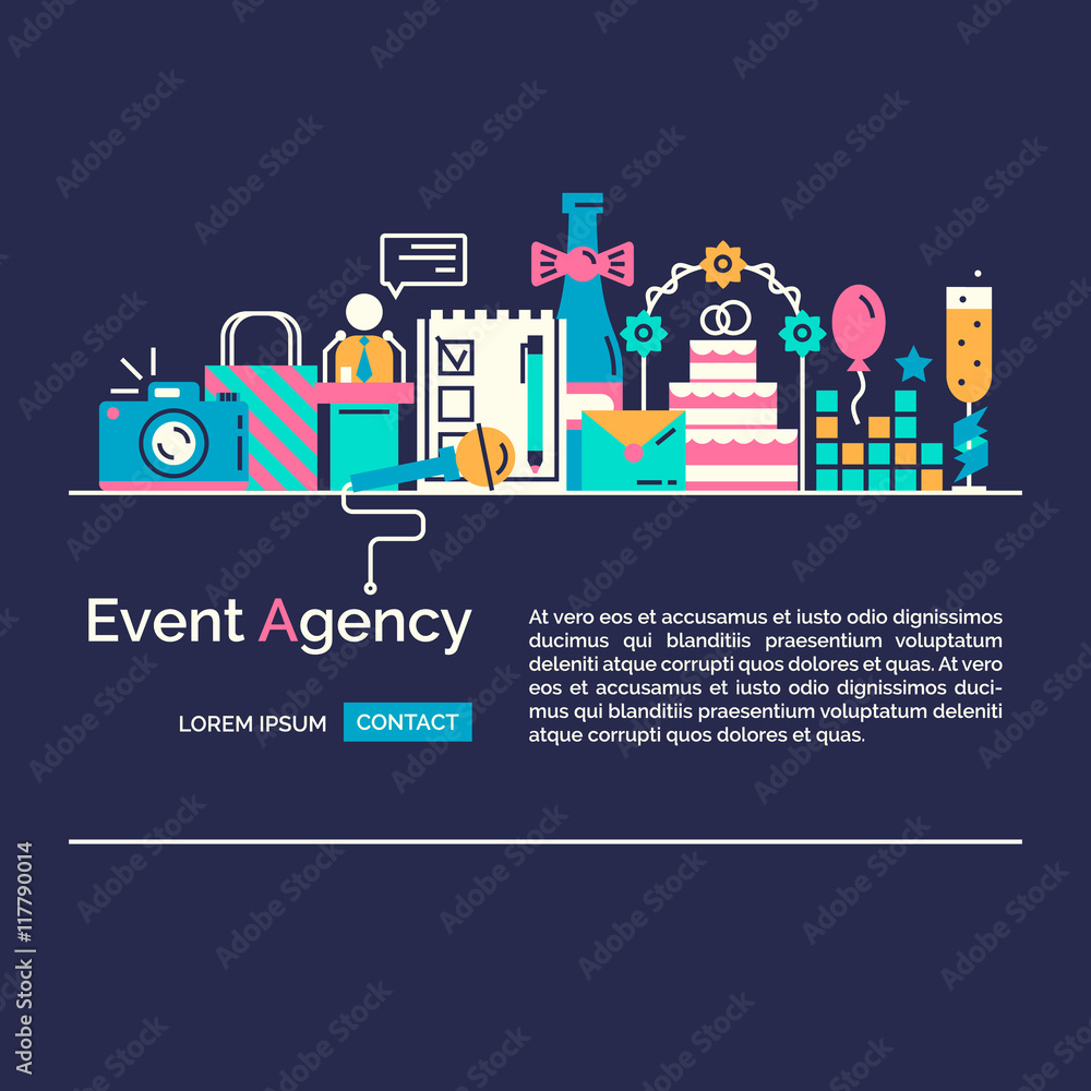 Flat concept of events and special occasions organization.