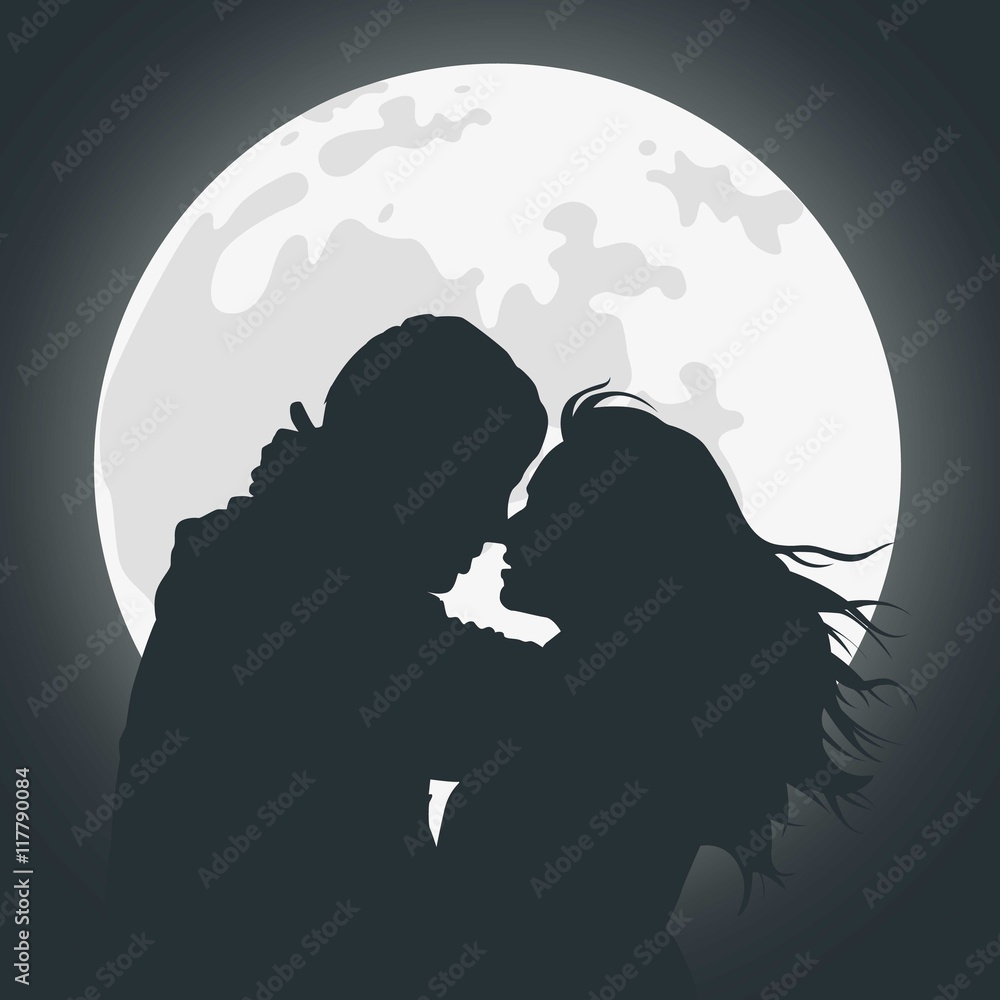 Black silhouette of lovers at night Stock Vector | Adobe Stock