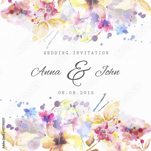 Floral wedding invitation in watercolor style