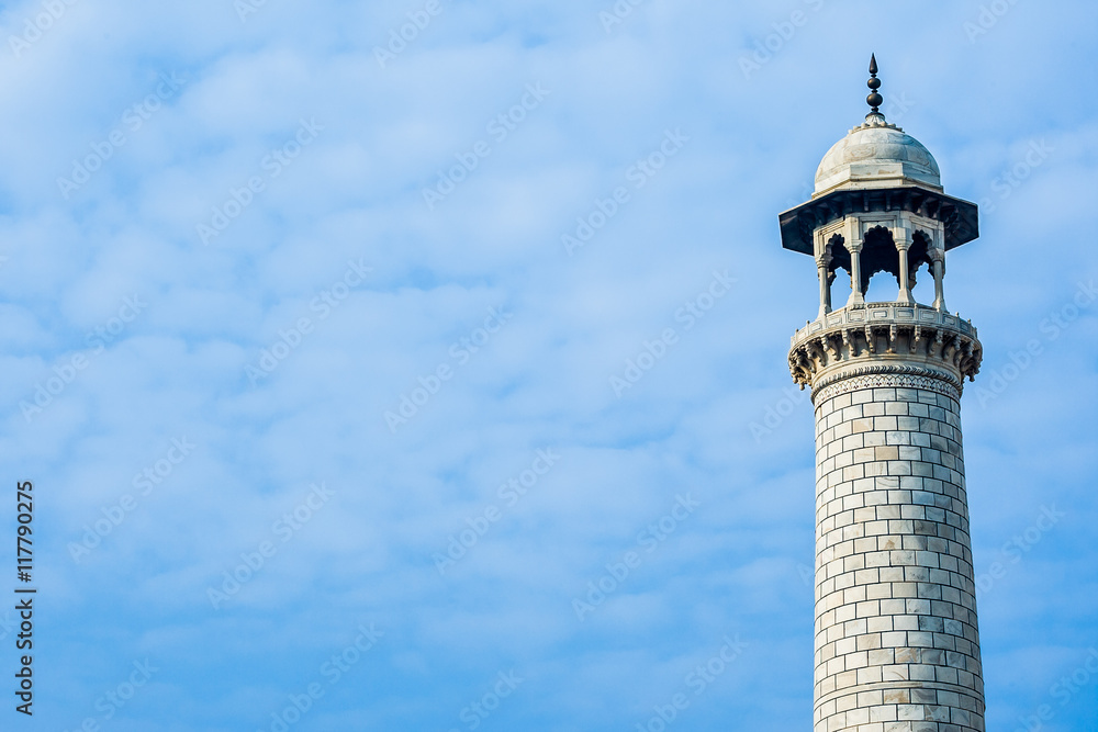 A tower at the Taj Mahal.