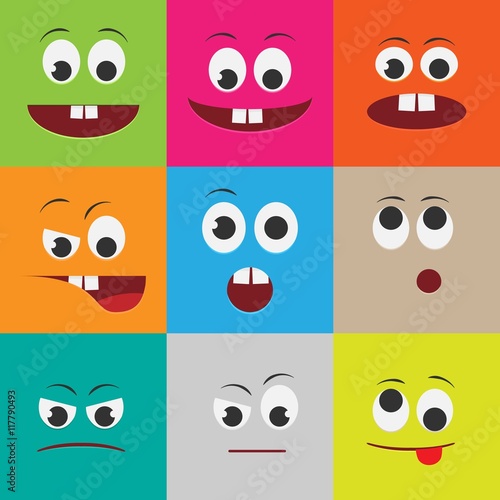 Colorful faces with different expressions