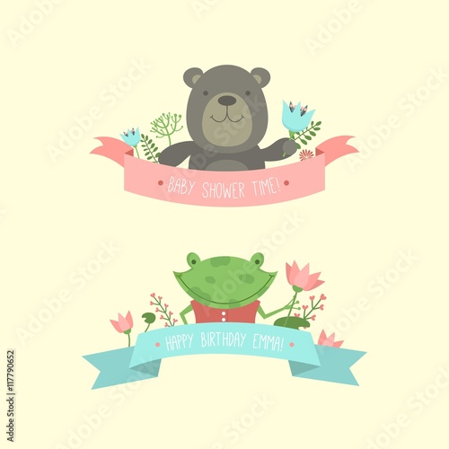Cute animals for baby shower invitation