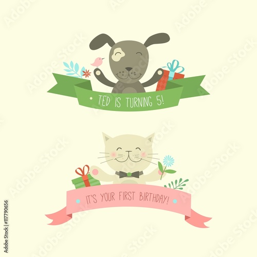 Lovely animals for baby shower invitation