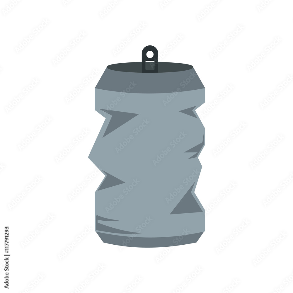 Obraz premium Crumpled tin can icon in flat style isolated on white background. Drink symbol