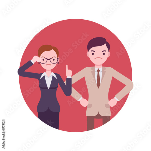 Strict office workers. Man and women in a formal wear. Cartoon vector flat-style business concept illustration
