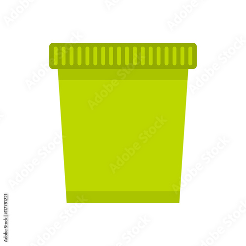 Green trash basket icon in flat style isolated on white background