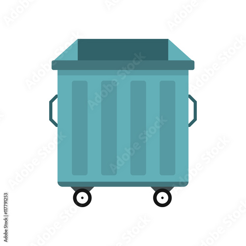 Dumpster on wheels icon in flat style isolated on white background. Waste and sanitation symbol